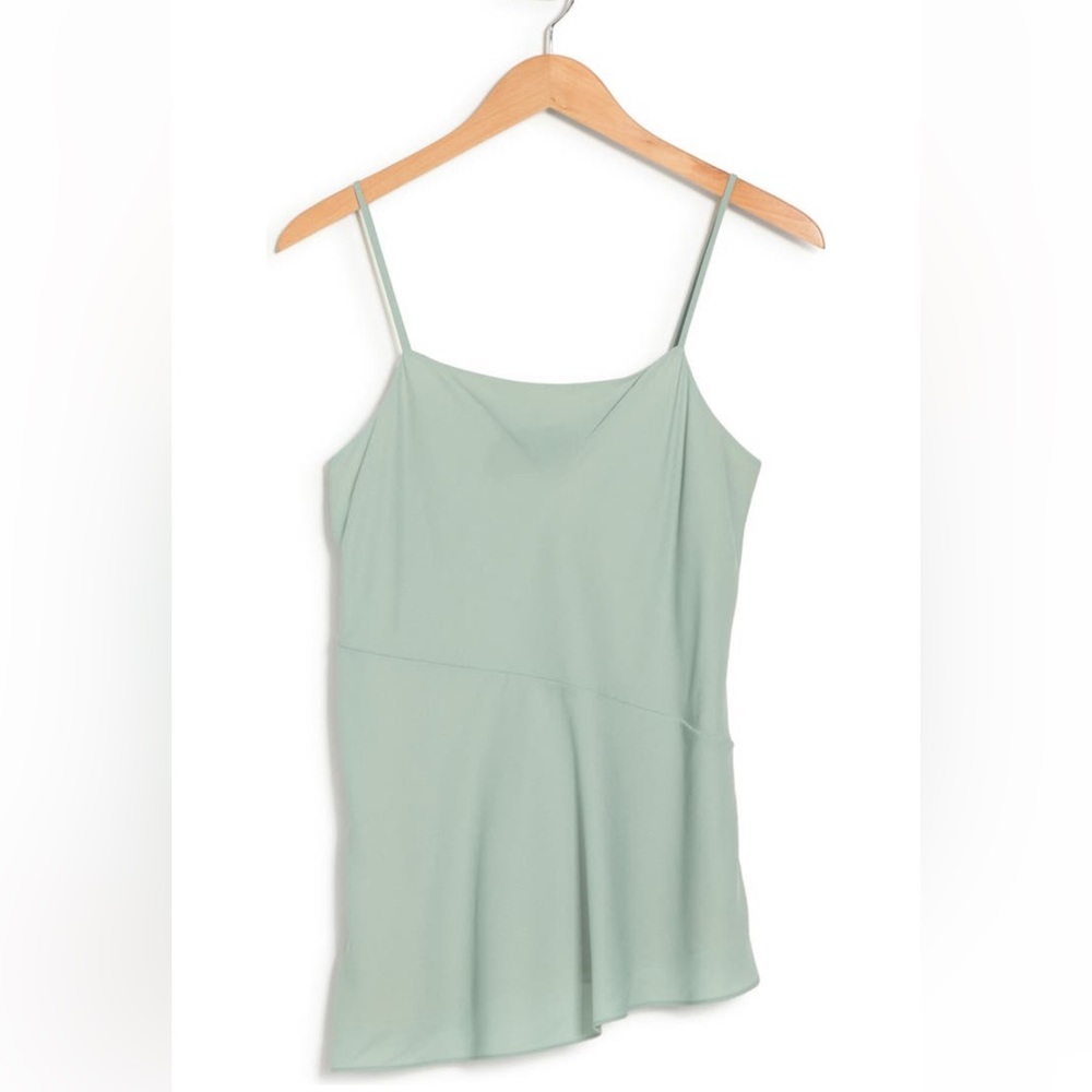 Theory Silver Mint Green Drape Square Neck Camisole Tank Asymmetric Small NEW